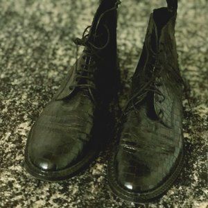 Black Faux Alligator Boots